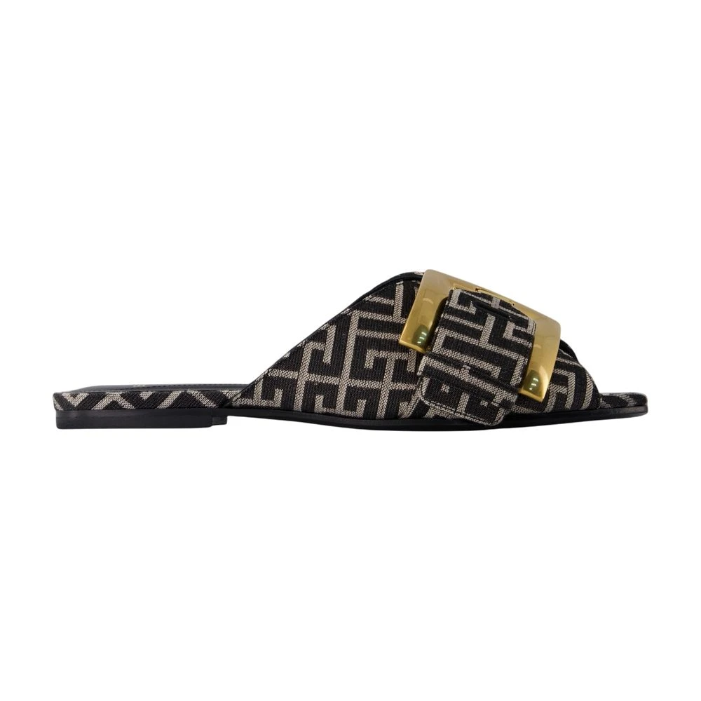 Balmain Black Flat Monogram Jacquard Anthem Sandals - Female - Sliders - 2 Uk - Shoes
