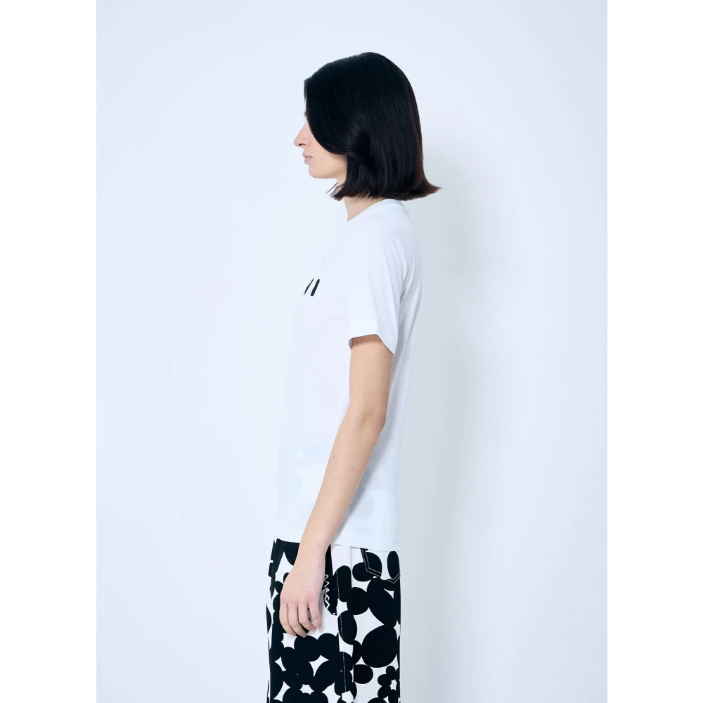 Marni Katoenen Jersey Logo Motif T-Shirt White Dames