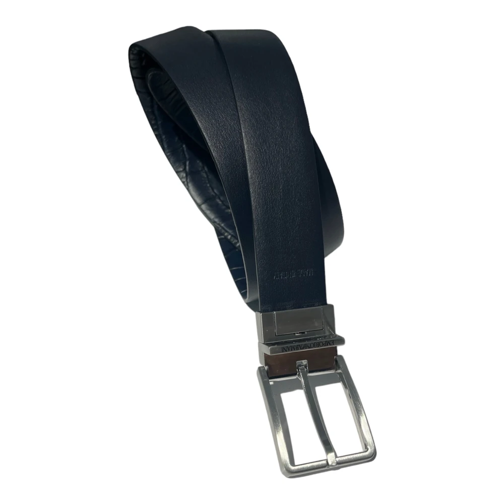 Emporio Armani Omkeerbare Lizard Print Clip-On Riem Blue Heren