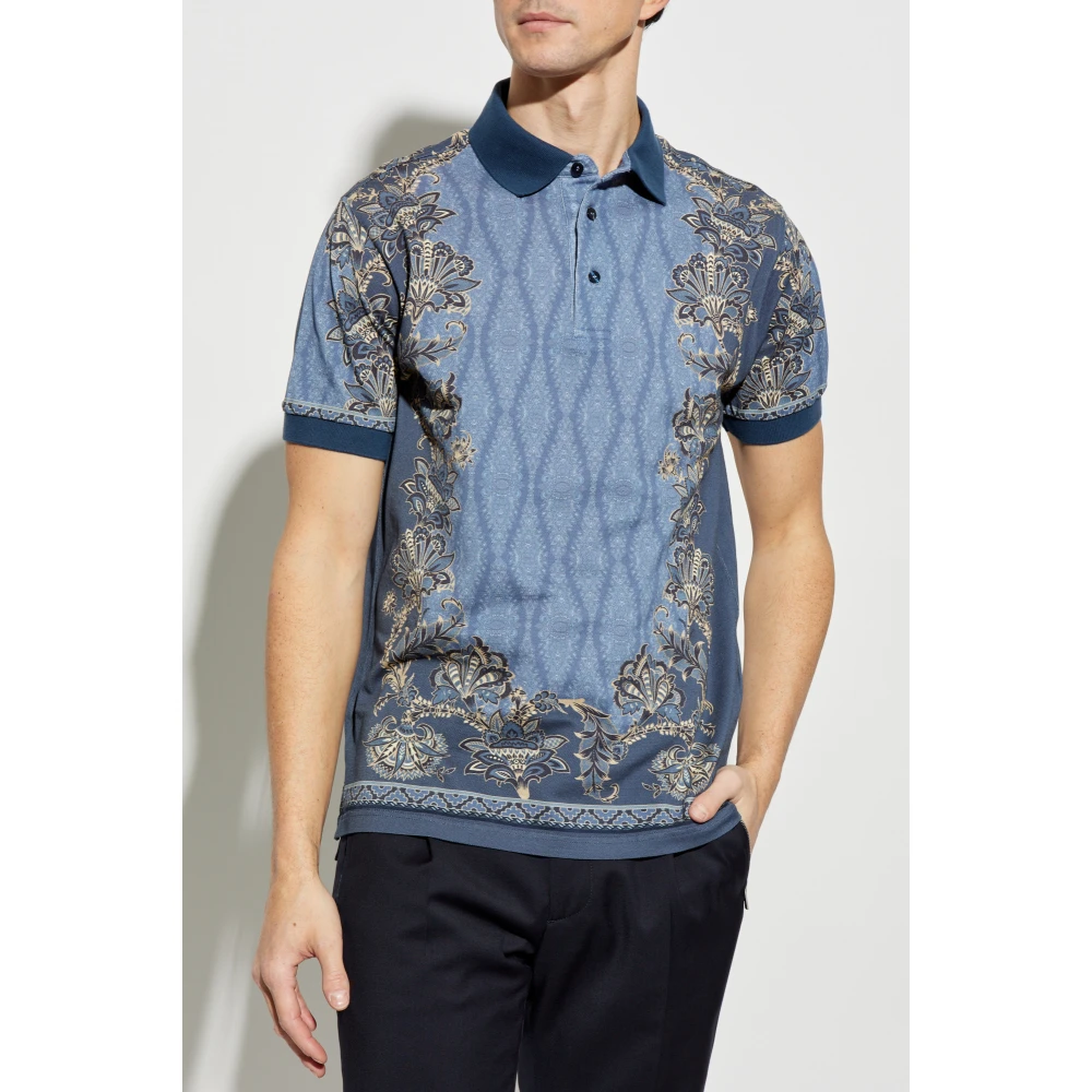 ETRO Polo met decoratieve print Blue Heren