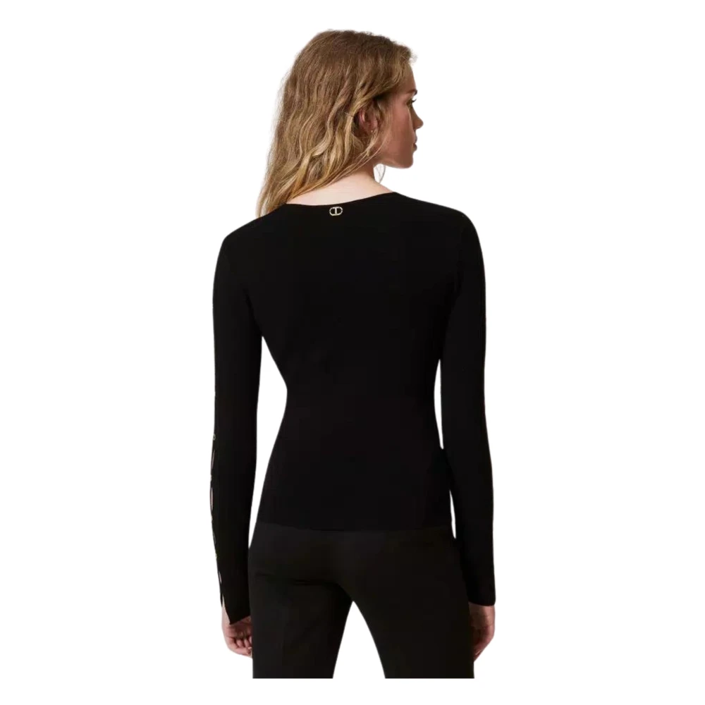 Twinset Zwarte Trui met Studs en V-Hals Black Dames