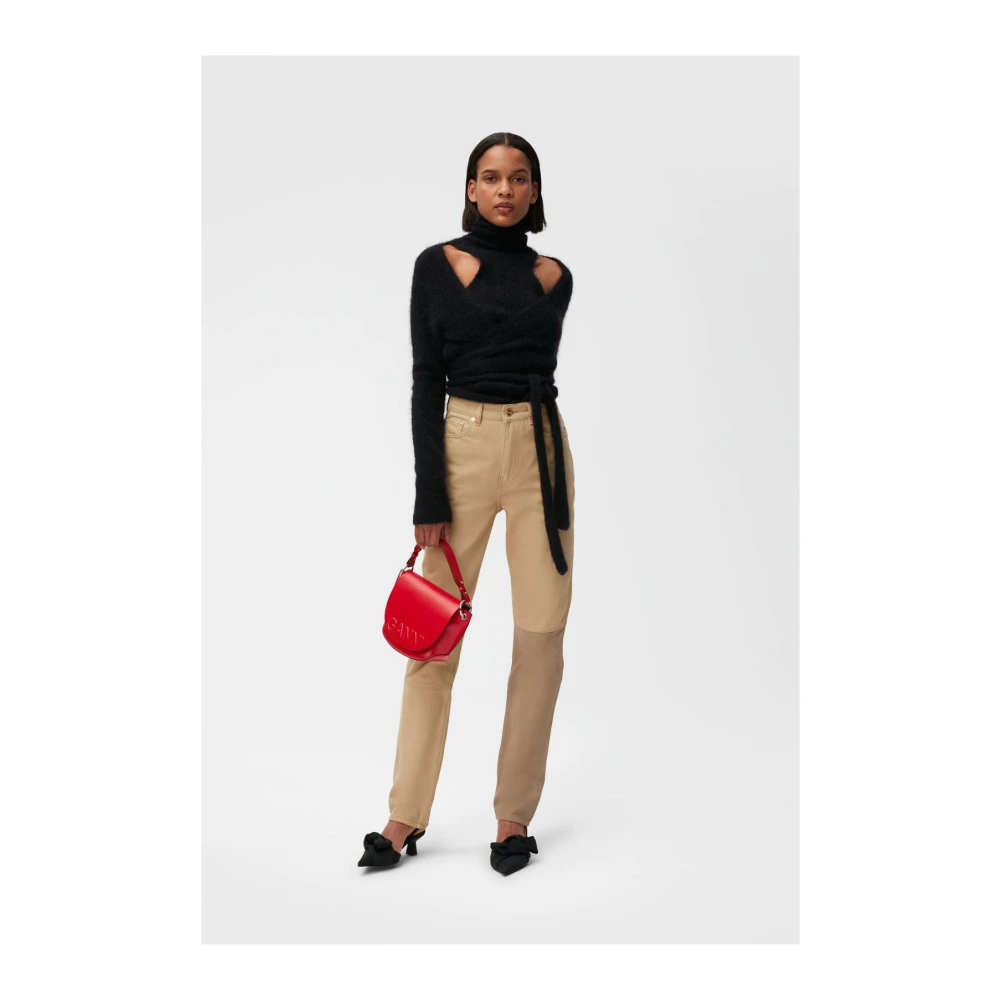 Ganni Alpaca-Blend Wrap-Over Blouse Black Dames
