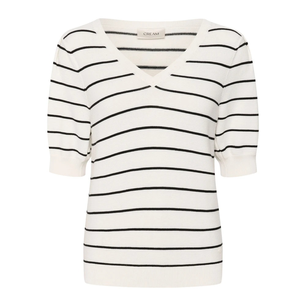 Cream Gestreepte V-hals Gebreide Trui Beige Dames