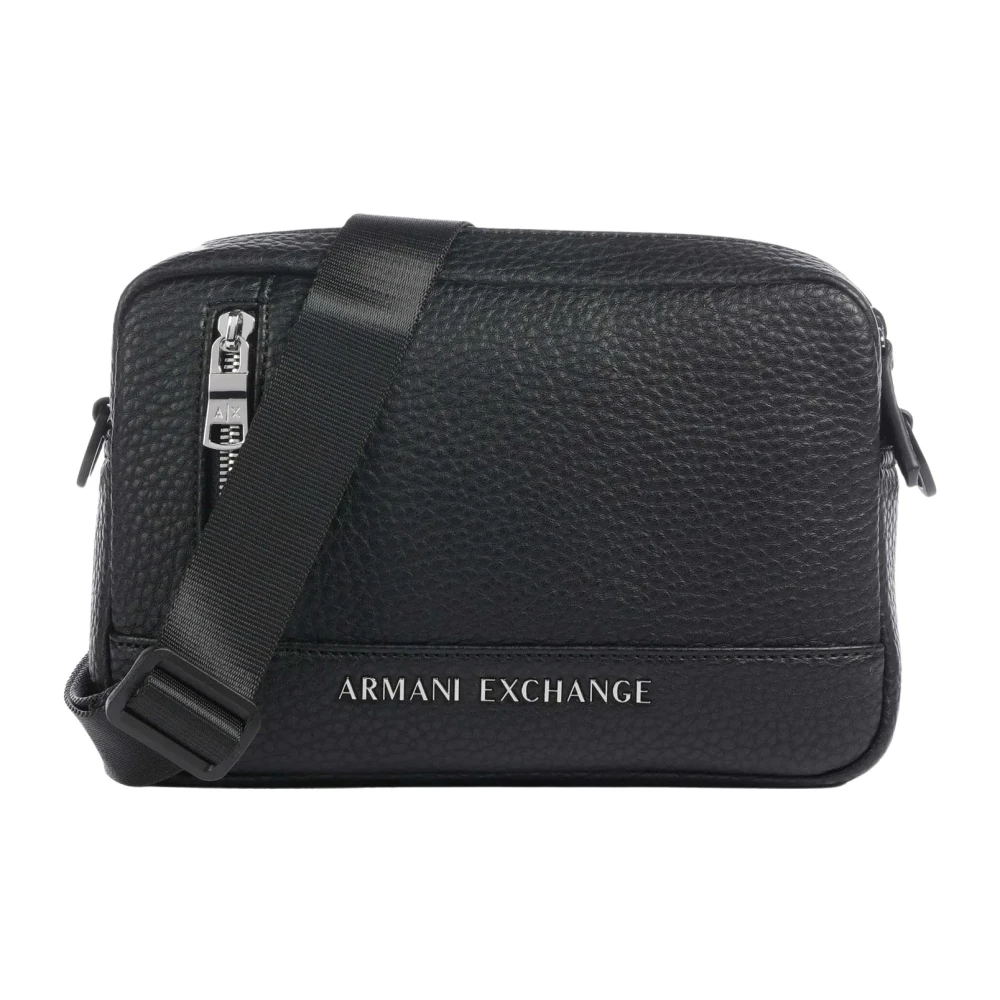 Armani Exchange Męski Czarny Torebki, Mężczyzna, One Size, Czarna Torba Na Ramię Z Przodnią Kieszenią Na Zamek