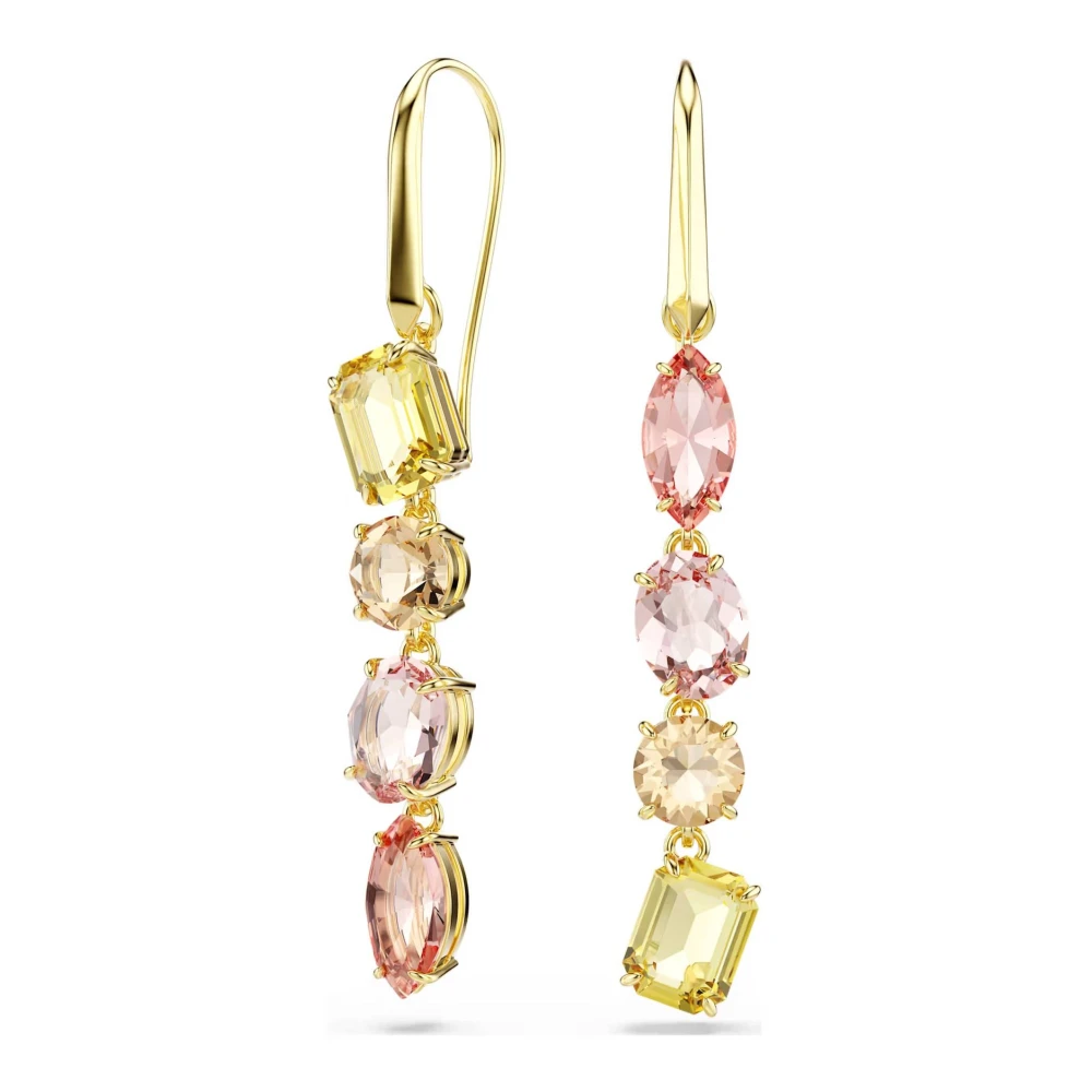Swarovski Gema Drop Earrings  Asymmetrical Design  Mixed Cuts  Pink  18K Gold Finish - Image 3