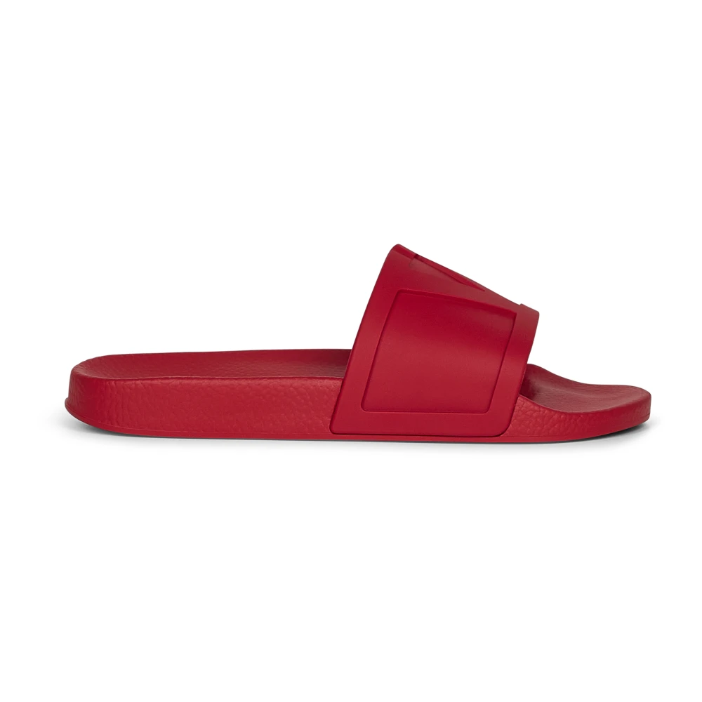 Valentino Garavani Men's Red Slip-On Sandals With Vlogo Signature - Sliders - 8 Uk - Shoes
