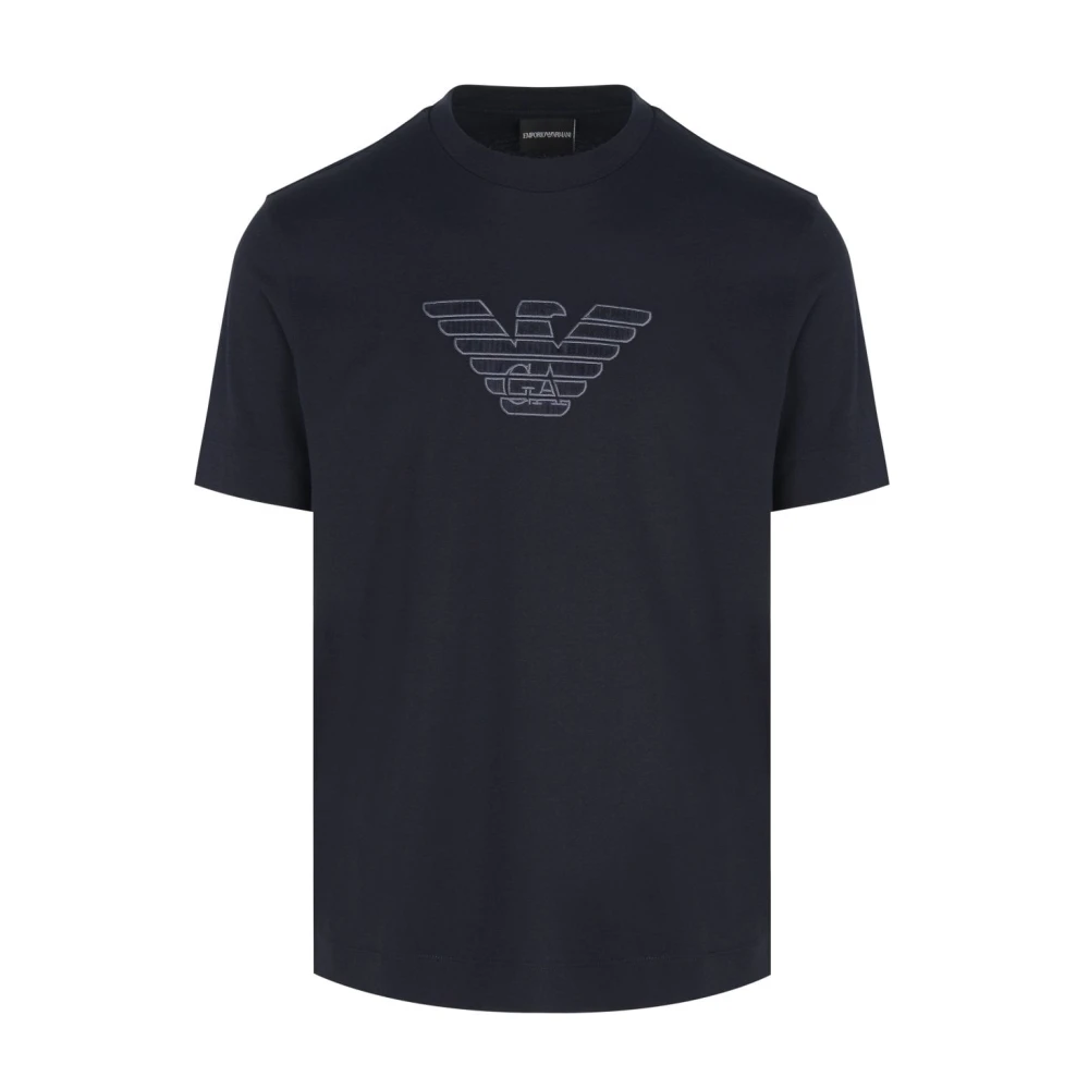 Emporio Armani Katoenen T-shirt met branding in marineblauw Blue Heren