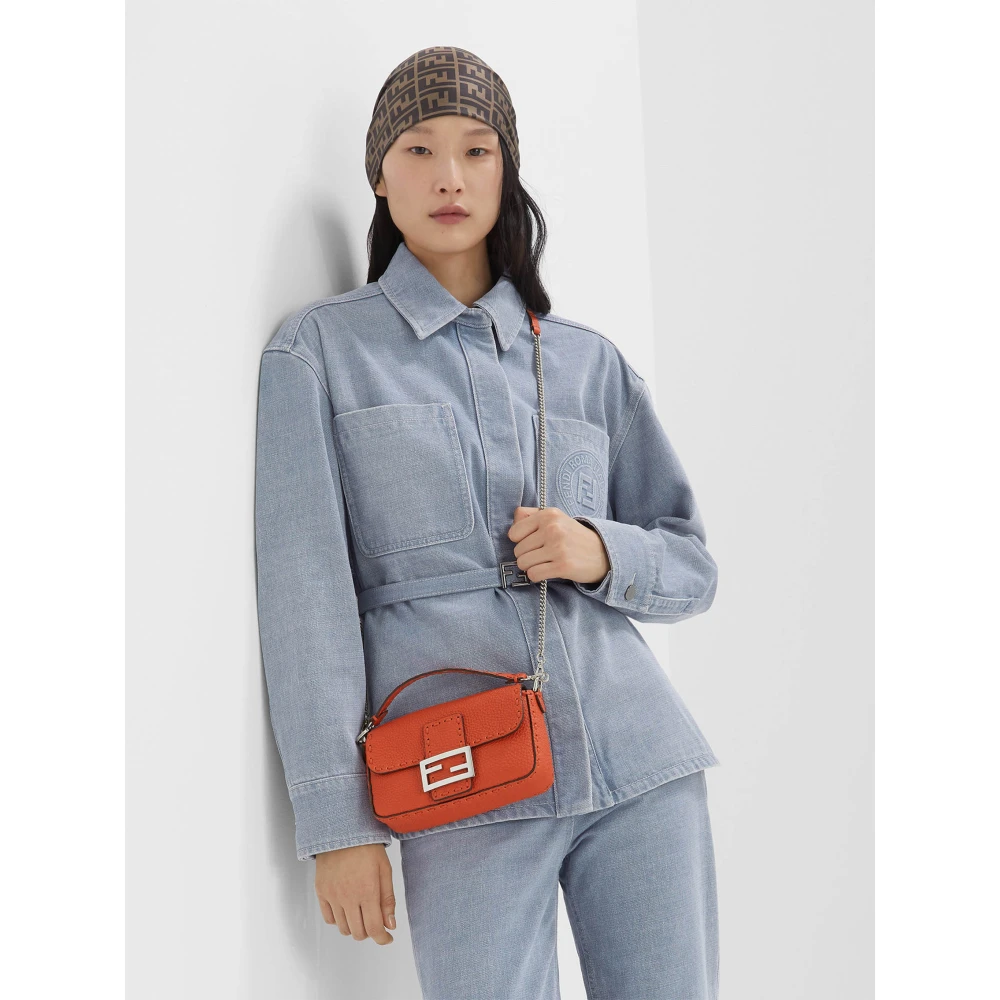 Fendi Oranje Leren Crossbody Tas Orange Dames