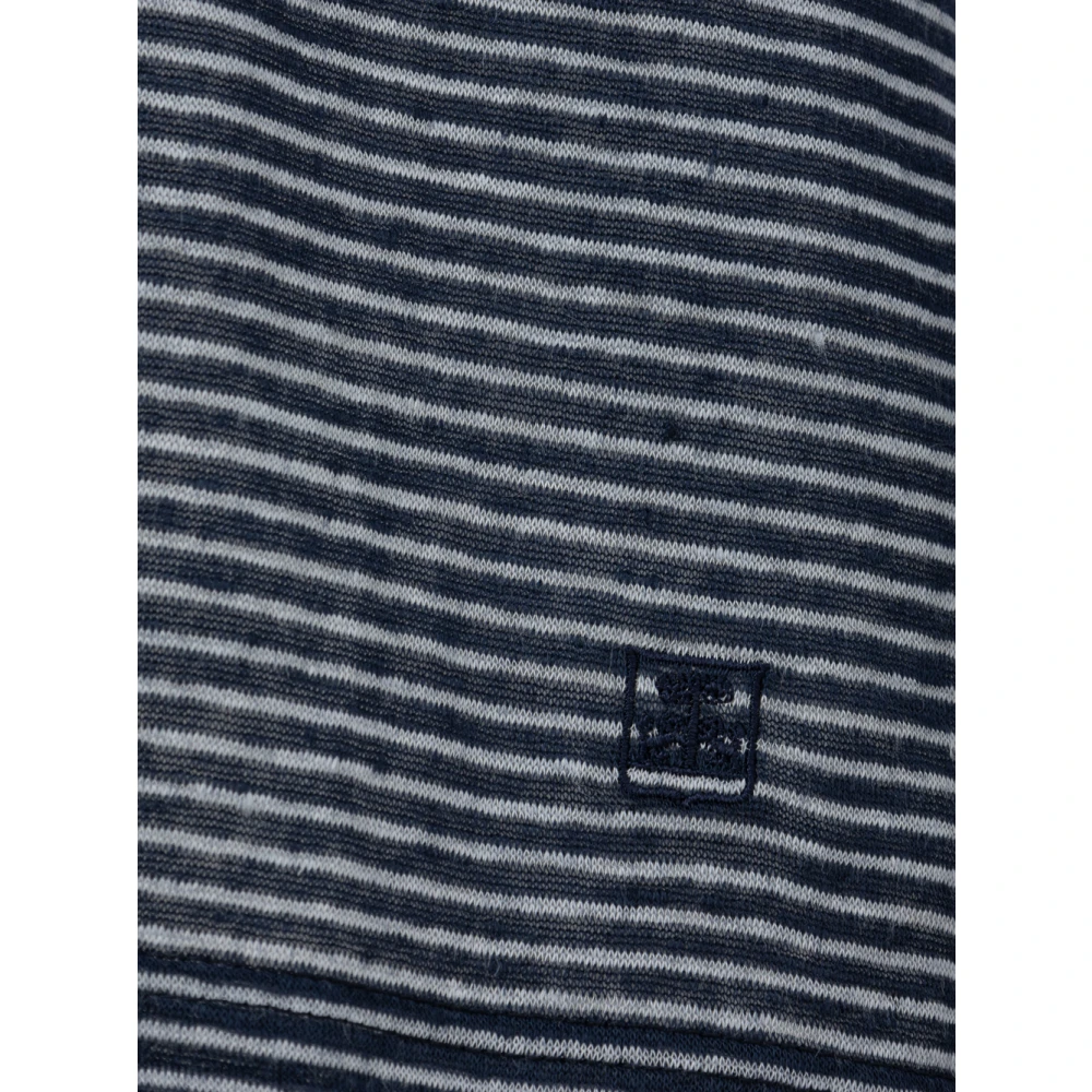 Corneliani Blauw Gestreept T-shirt met Lange Mouwen van Linnen Blue Heren