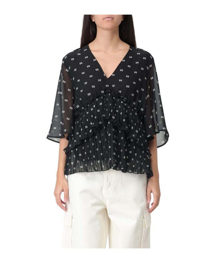 chemisier-noir-col-v-manches-courtes
