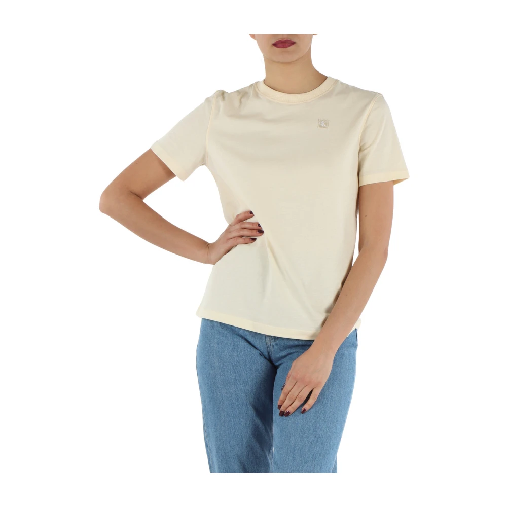 Calvin Klein Jeans Katoenen T-shirt met Voorlogo Patch Yellow Dames