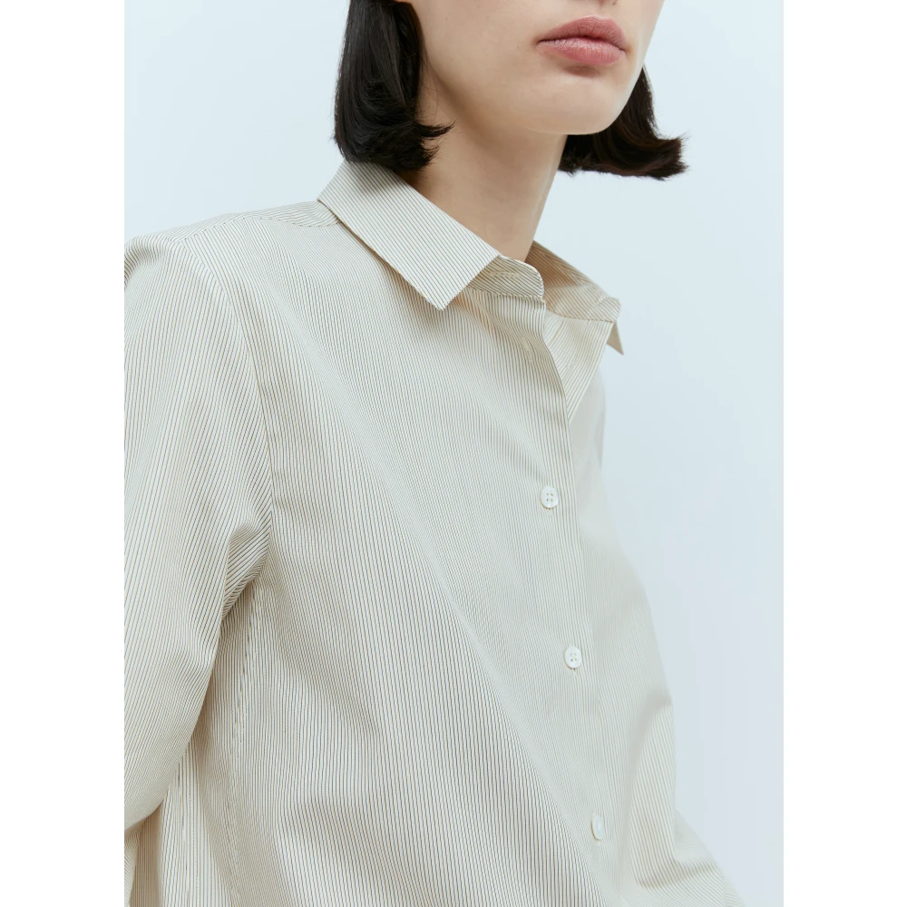 The Row Klassieke Gestreepte Katoenen Shirt Beige Dames