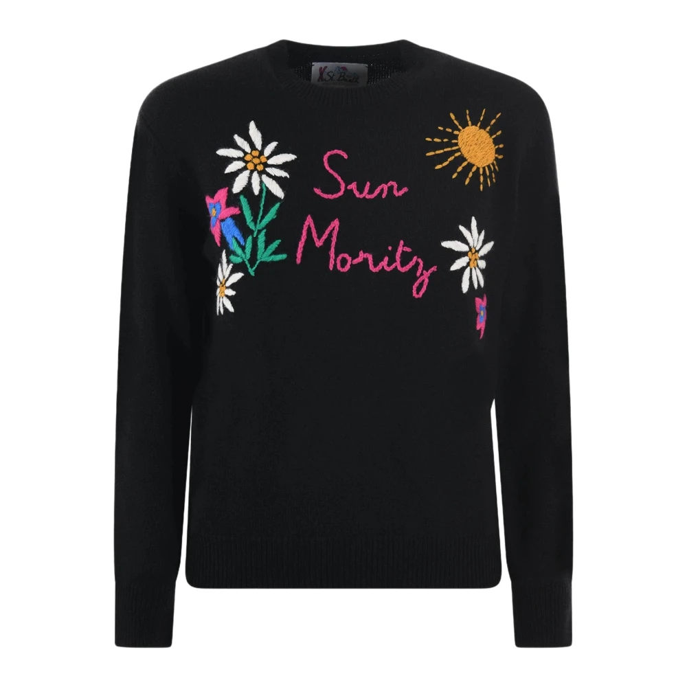 MC2 Saint Barth Zwarte Sweaters met Front Print Black Dames