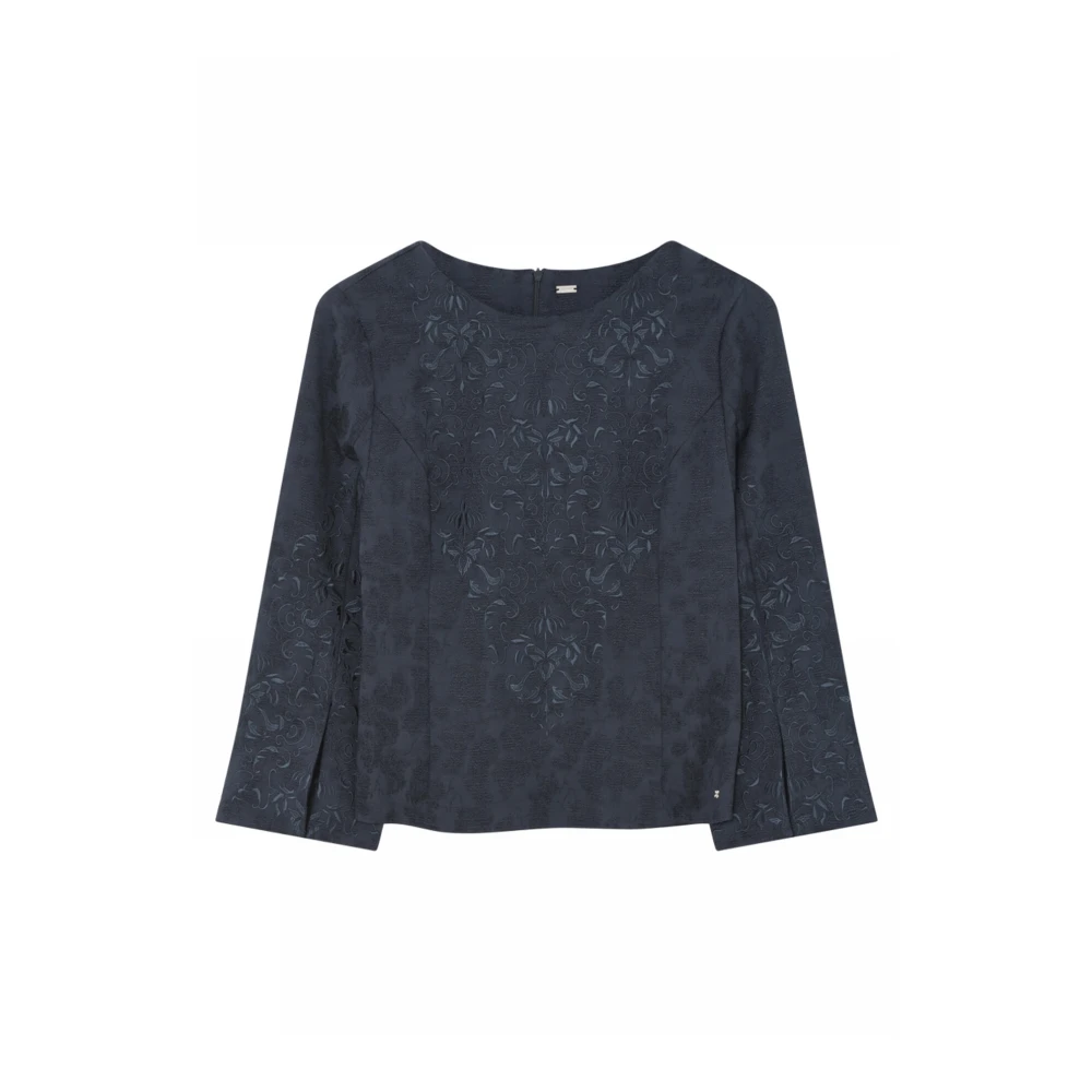 Gustav Women's Blue Blouses,, Embroidery Blouse With Boat Neck Extra Large