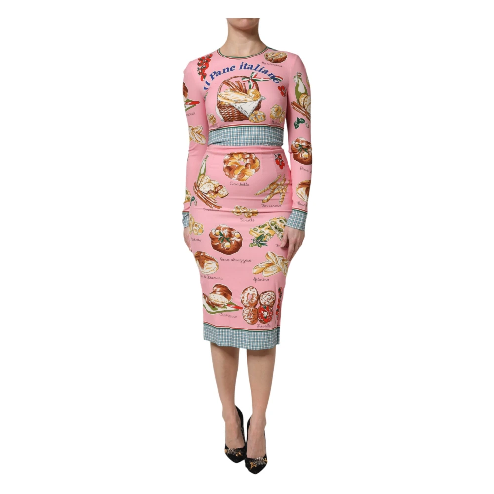 Dolce & Gabbana Women's Multicolor Midi Dresses, Xl, Pink Pastry Print Bodycon Midi Dress