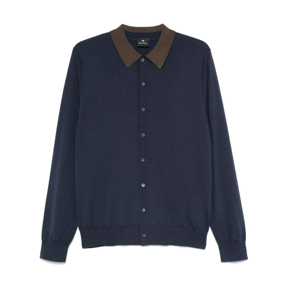 PS By Paul Smith Blauw Gestreepte Kraag Cardigan Sweater Blue Heren