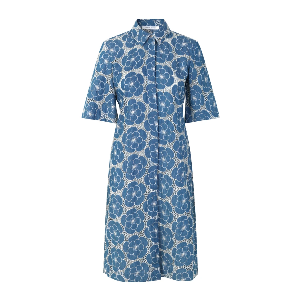 Samsøe Bloemenprint Midi Jurk Blue Dames