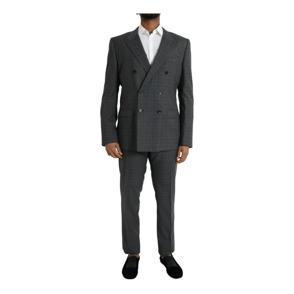 Dolce & Gabbana Grå Rutig Ull 2-Delat Kostym Gray, Herr