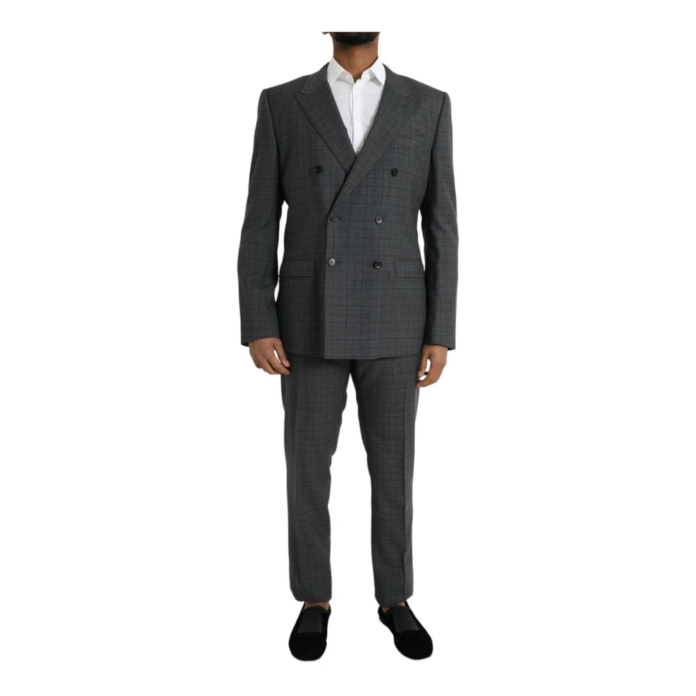 Dolce & Gabbana Gray Plaid Wool 2-Piece Suit - Male - Double Breasted Suits - Gray - 2XL - Suits