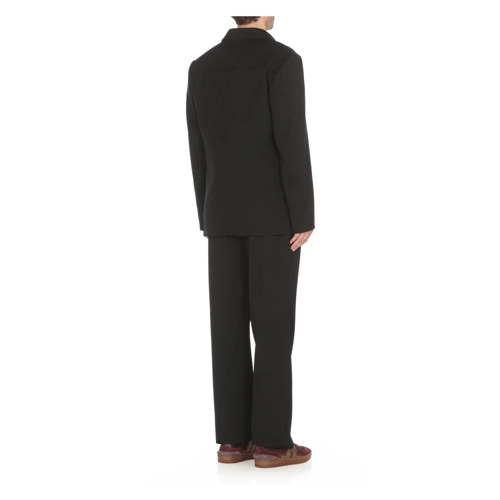 Lanvin Zwarte Wollen Jas Peak Revers Black Heren