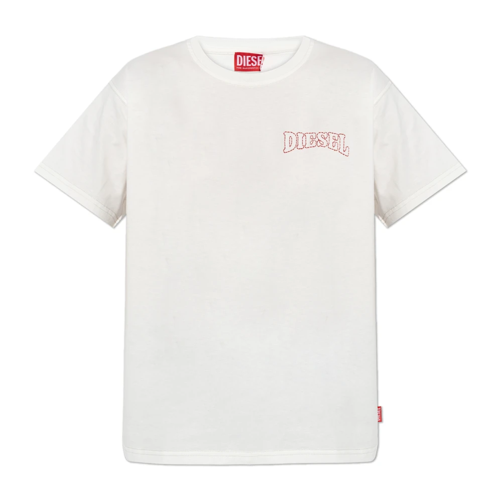 Diesel Kvinno Vit Toppar Dam, S, Bomull, T-Normy-S17 T-Shirt