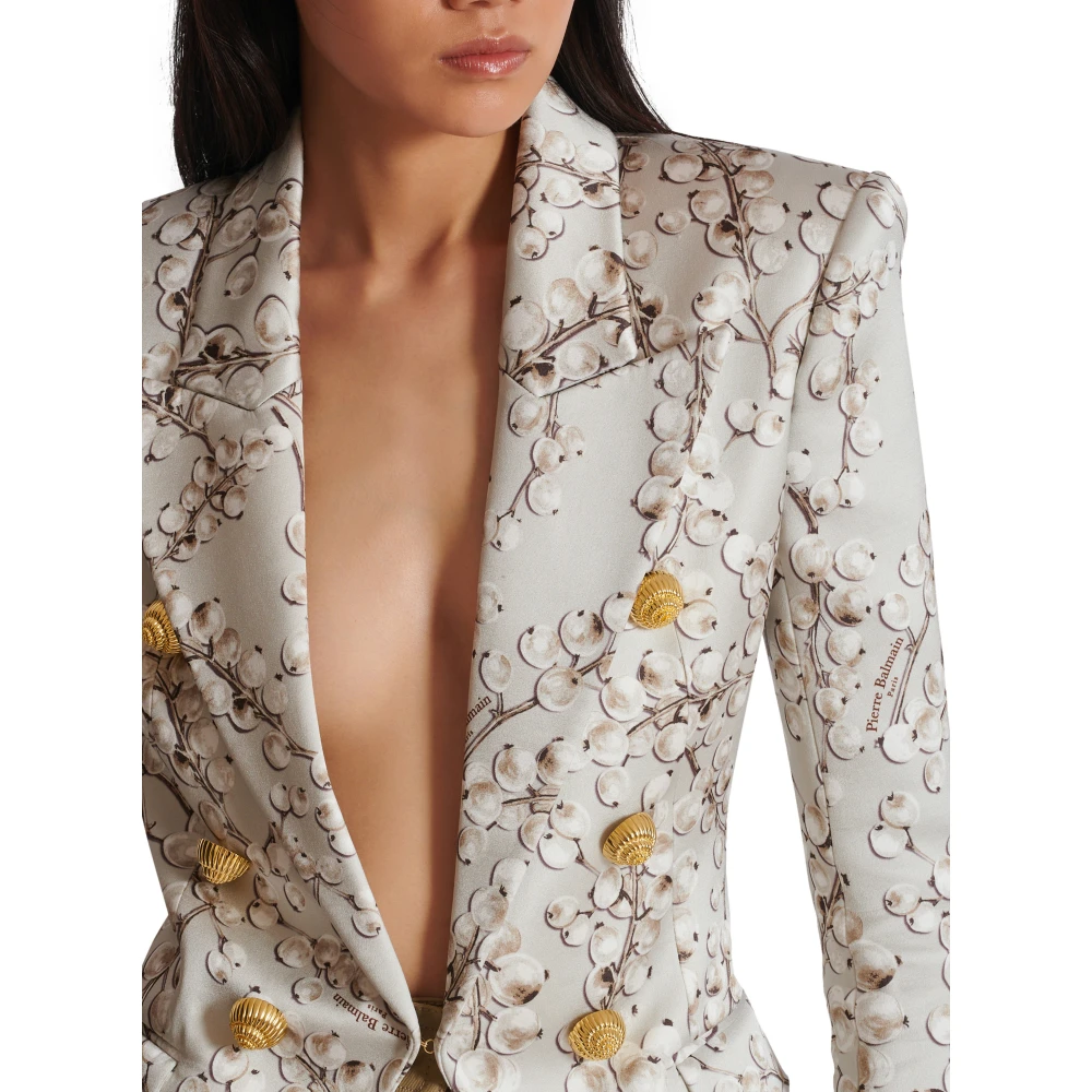 Balmain 6-knoops satijnen jas met Redcurrant print Multicolor Dames