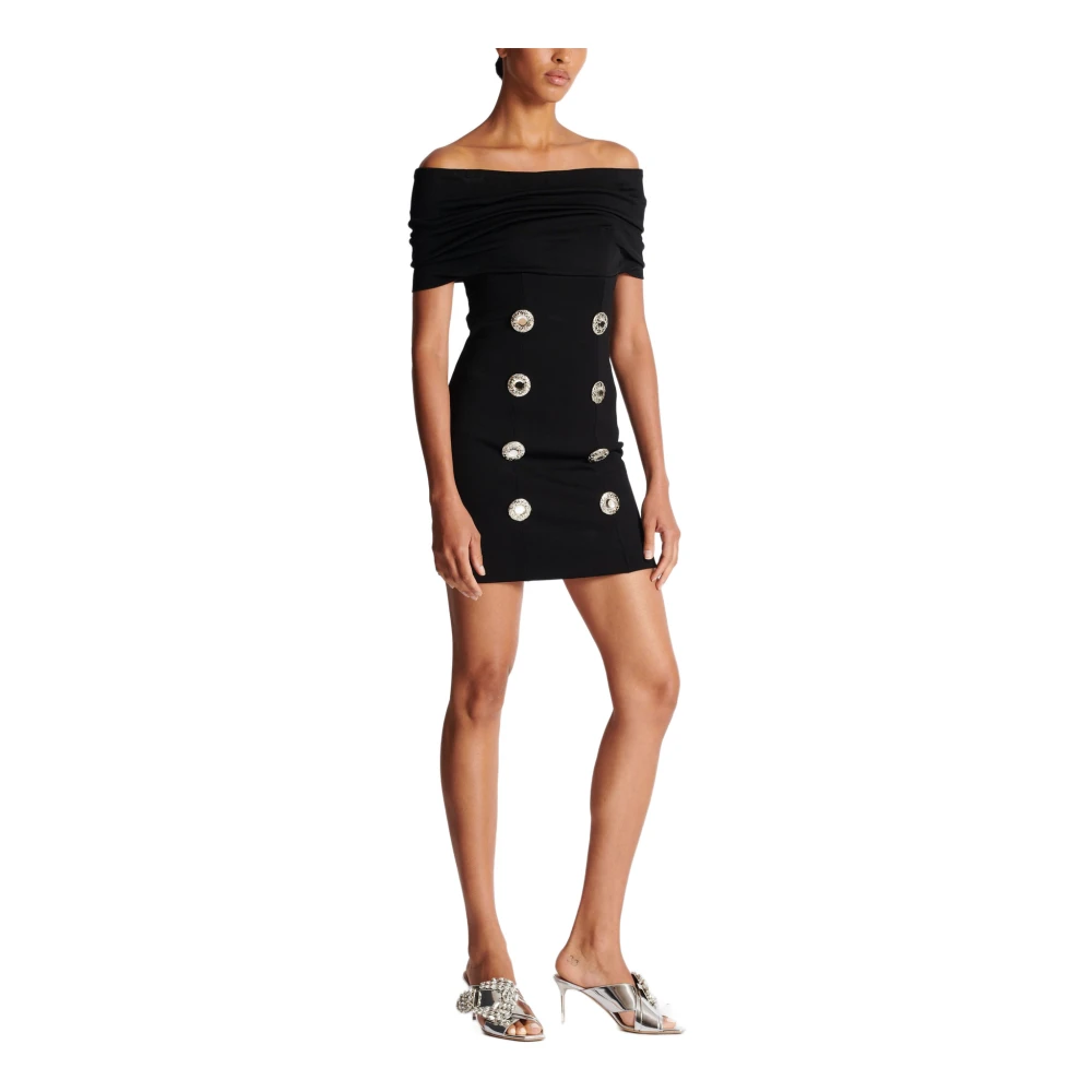 Balmain Off-Shoulder Jersey Jurk met Decoratieve Knoop Black Dames