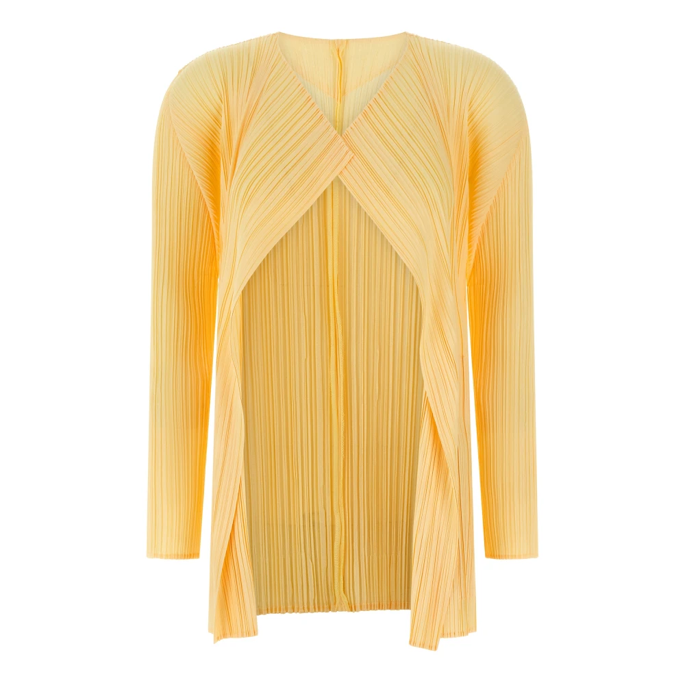 Issey Miyake Women's Yellow Cardigans, 2XL, Mellow Pleats Cardigan