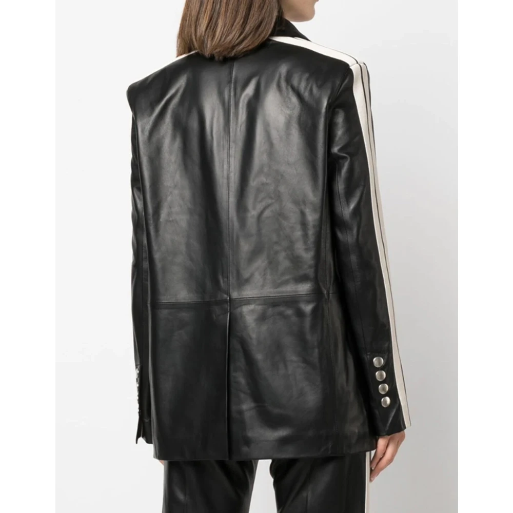 Palm Angels Zwarte Leren Track Blazer Black Dames