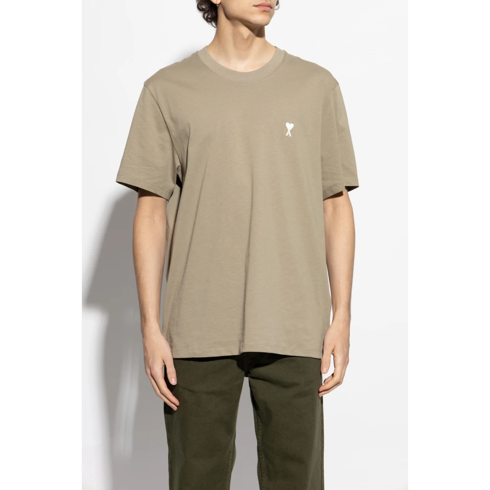 Ami Paris T-shirt met logo Beige Heren
