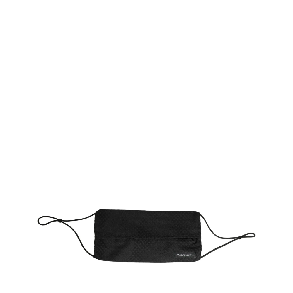 Dolce & Gabbana Black Silk Patterned Pleated Elastic Ear Strap Face Mask - Image 2