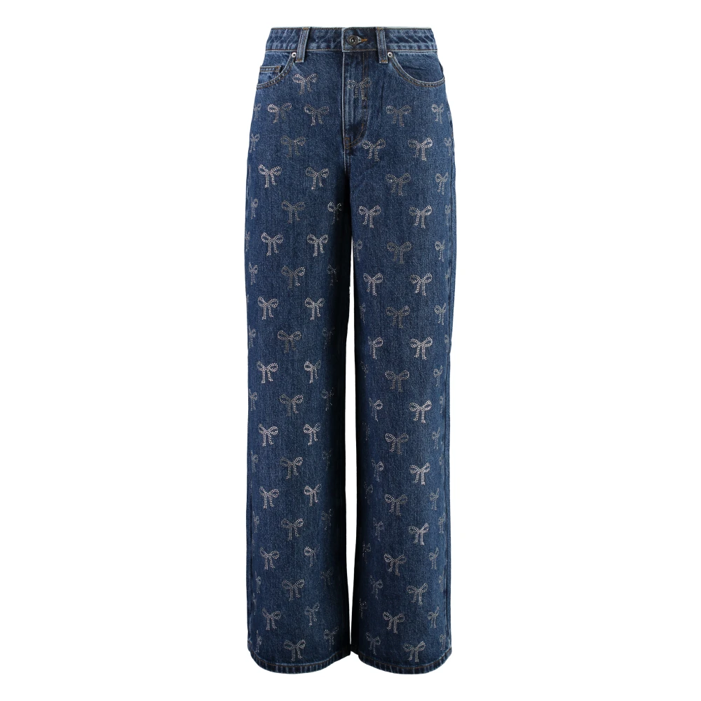 Self Portrait Strass Strik Wijde Pijp Katoenen Jeans Blue Dames