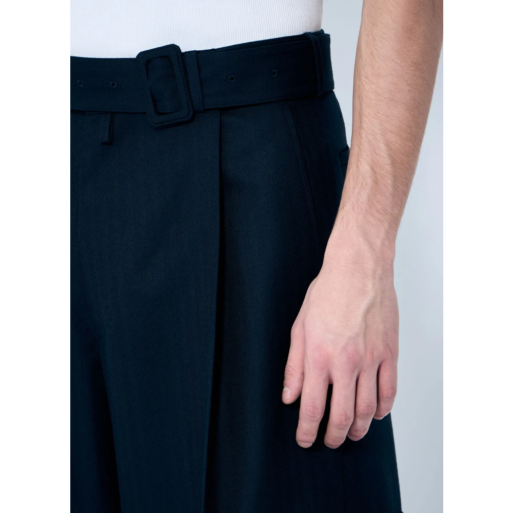 Dries Van Noten Pinstripe Hoge Taille Broek met Zakken Blue Heren