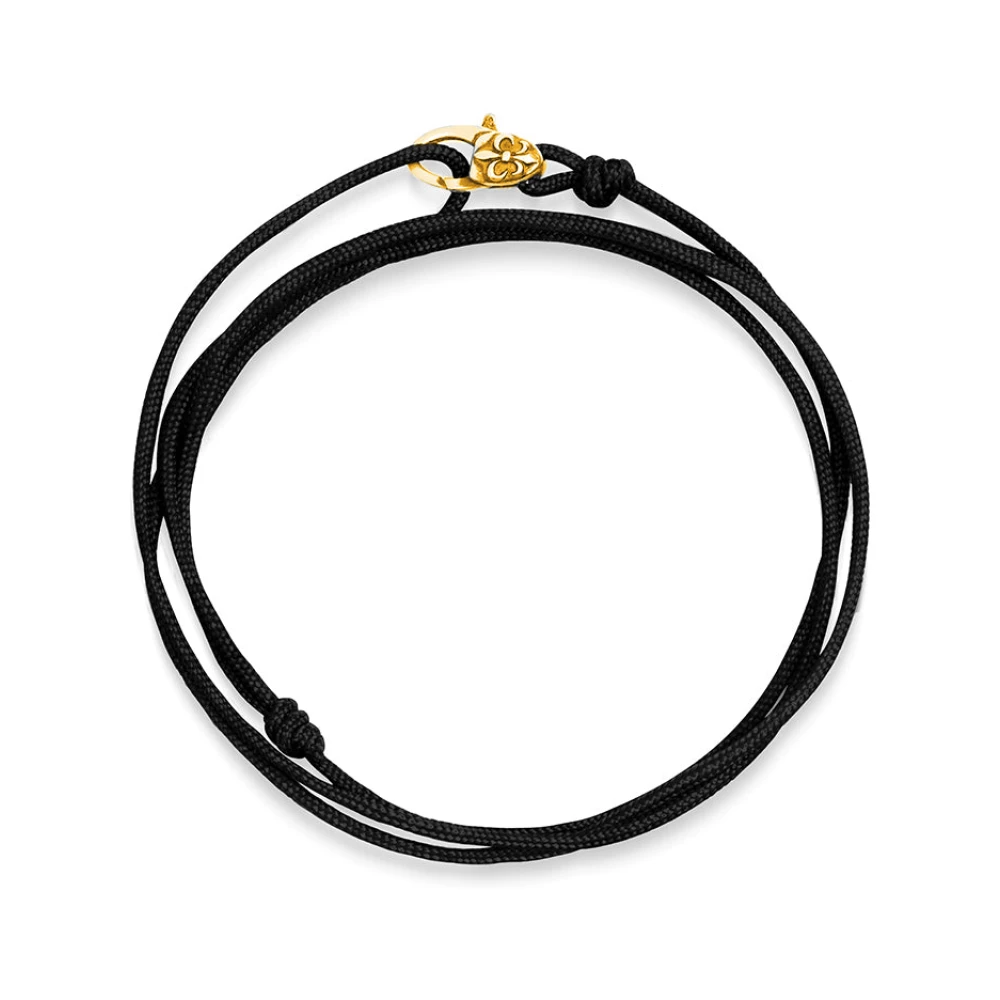 Nialaya Svart Wrap-Around String Armband med Fleur de Lis Lås Black, Herr