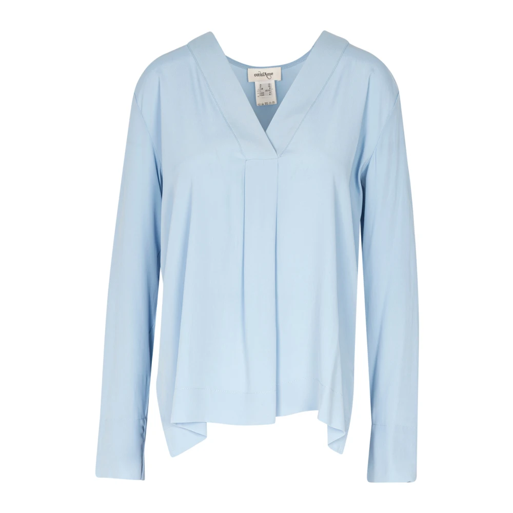 Ottod'Ame Crepe V-hals Blouse met Slouched Schouders Blue Dames