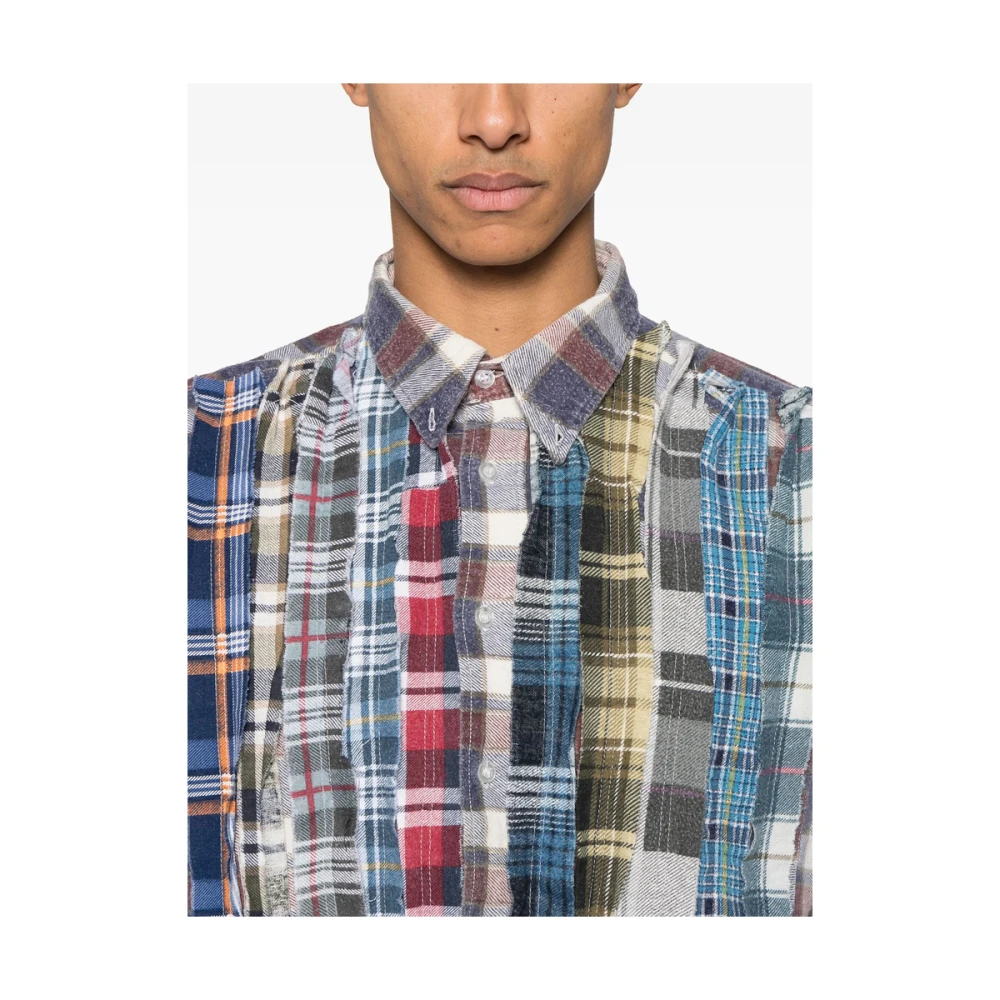 Needles Navy Blue Overhemd met Patchwork Multicolor Heren