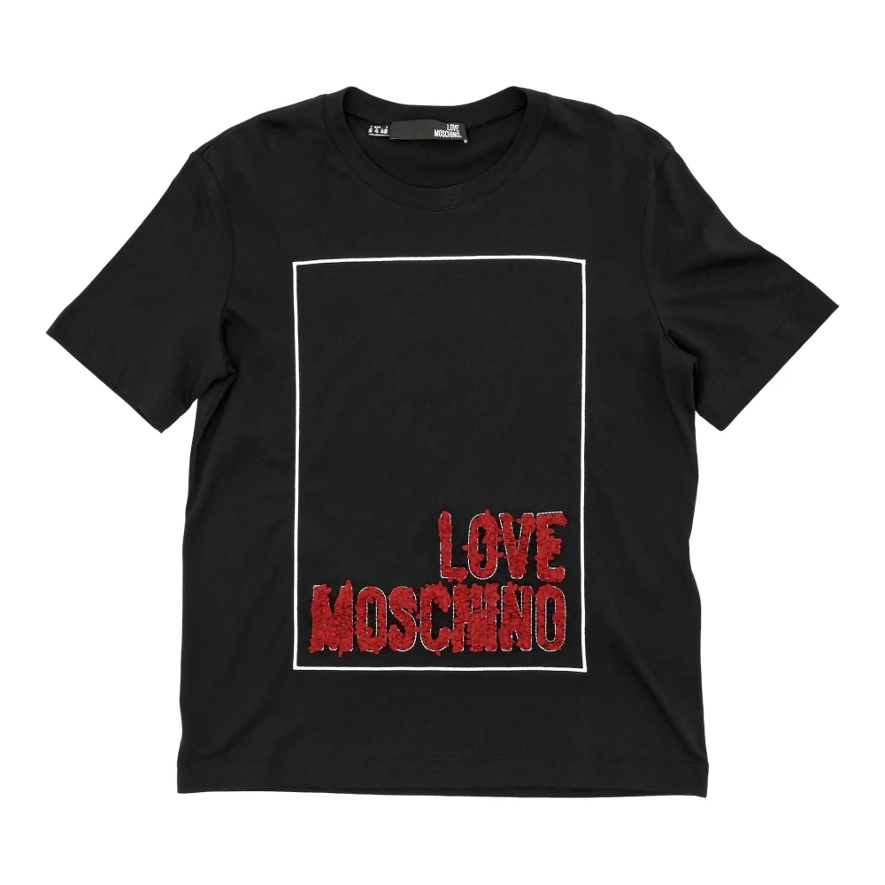 Love Moschino Zwarte katoenen T-shirt Black Dames