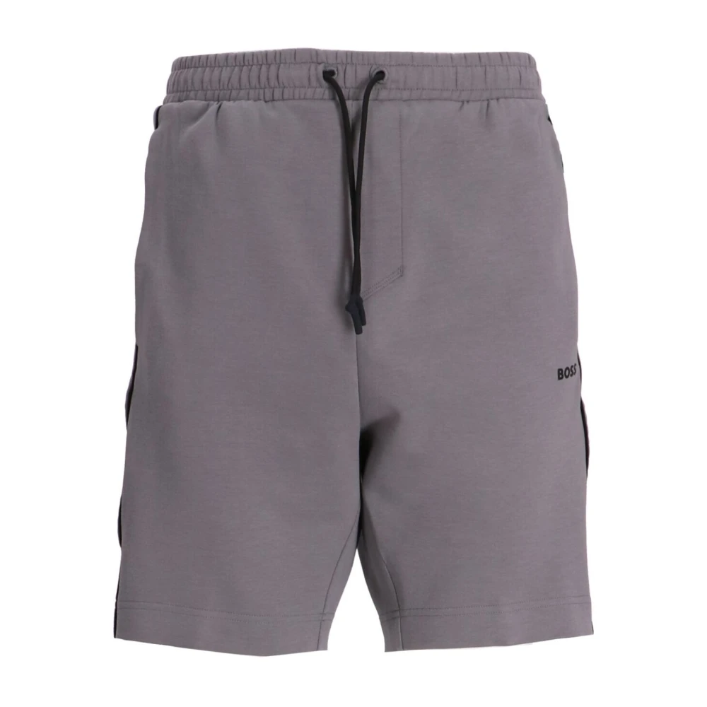 Hugo Boss Katoenen shorts met bedrukt logo Gray Heren