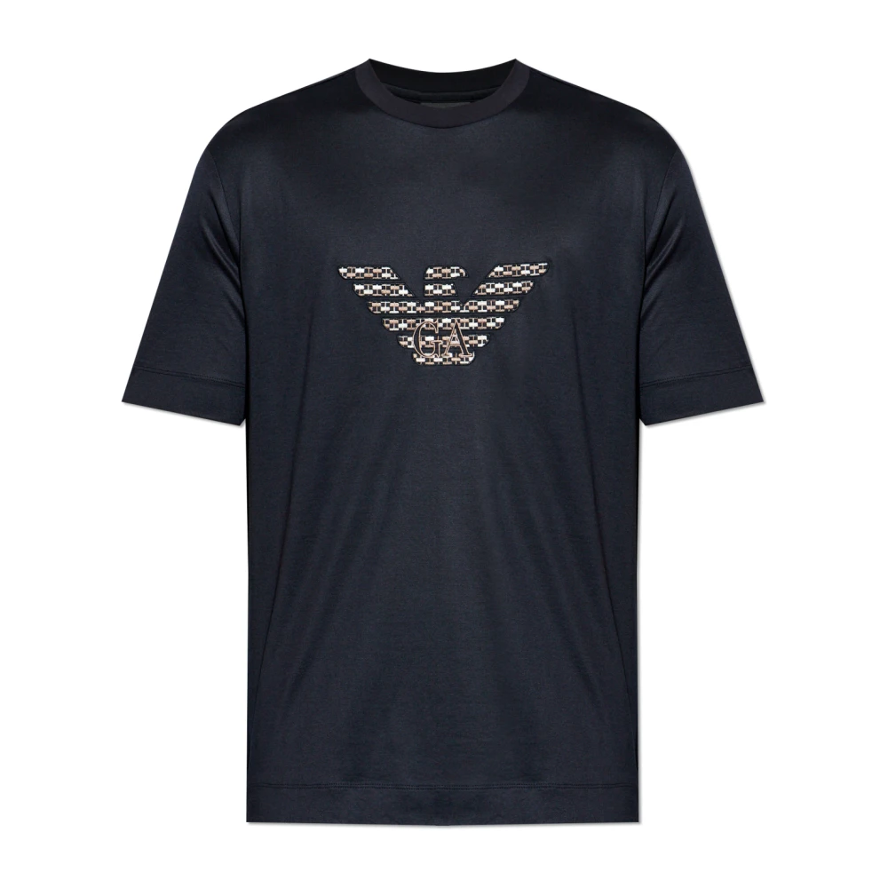Emporio Armani Men's Black T-Shirt With Embroidered Logo