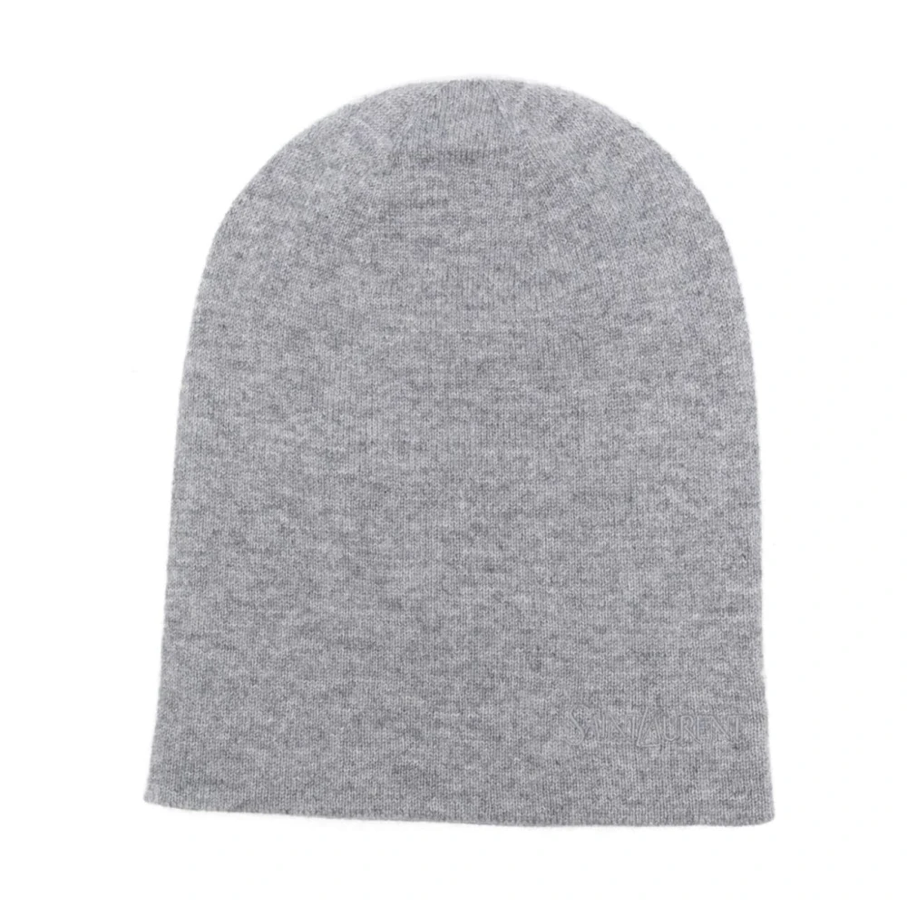 Saint Laurent Cashmere Gebreide Logo Muts Gray Dames