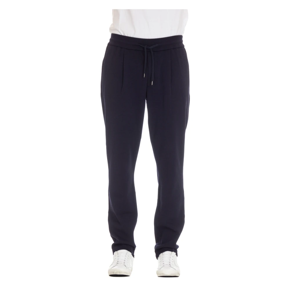 Herno Blauwe Elastische Taille Broek Rechte Pijp Blue Heren