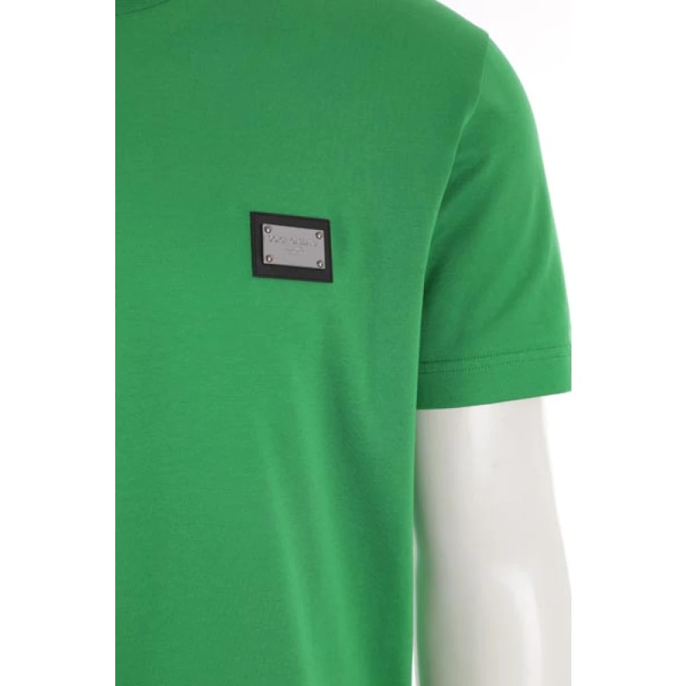 Dolce & Gabbana Groene katoenen T-shirt met logo Green Heren