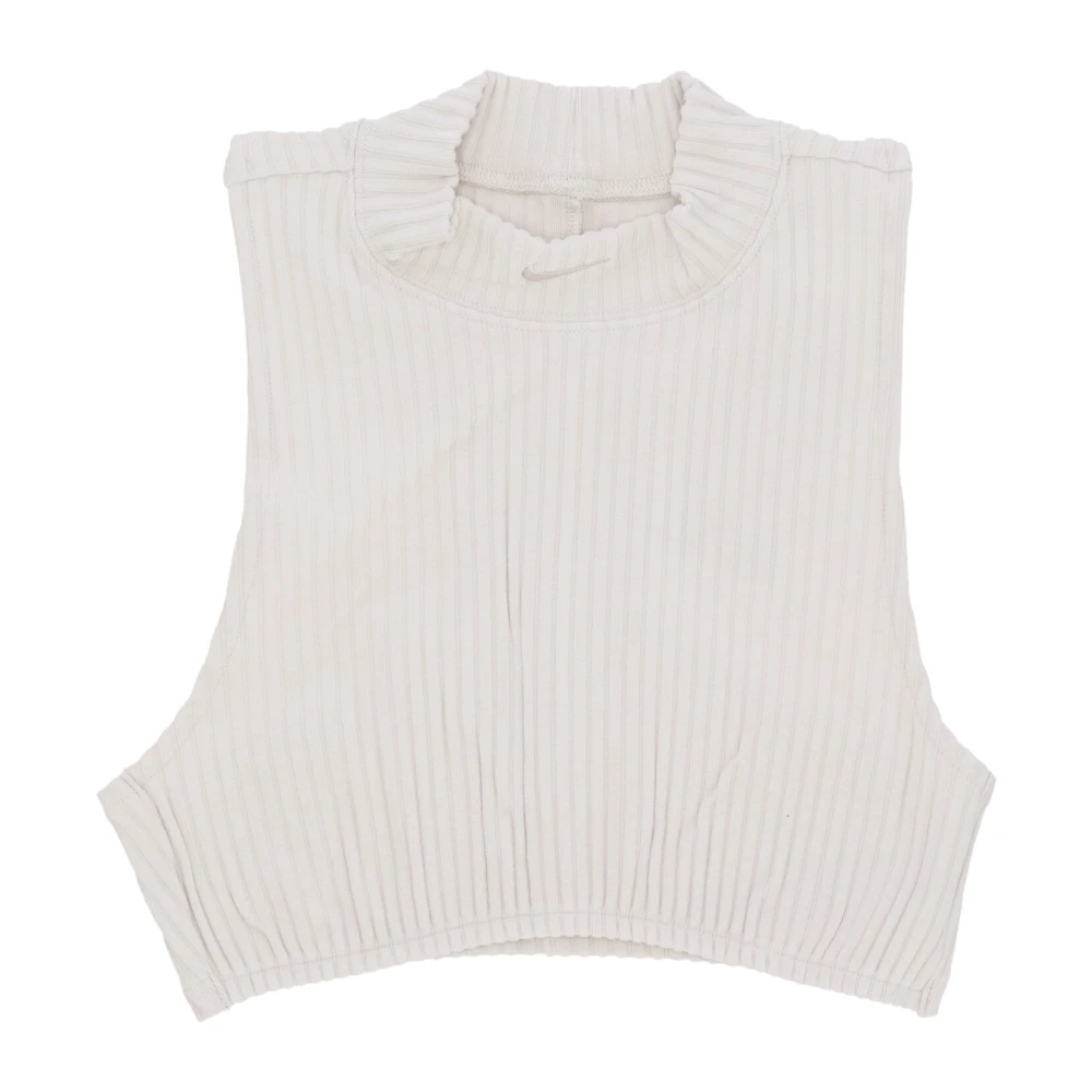 Nike Geribbelde Top zonder Mouwen Hoge Hals Beige Dames
