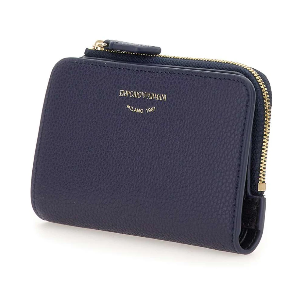 Emporio Armani Vegan Leren Portemonnee met Meerdere Compartimenten Blue Dames