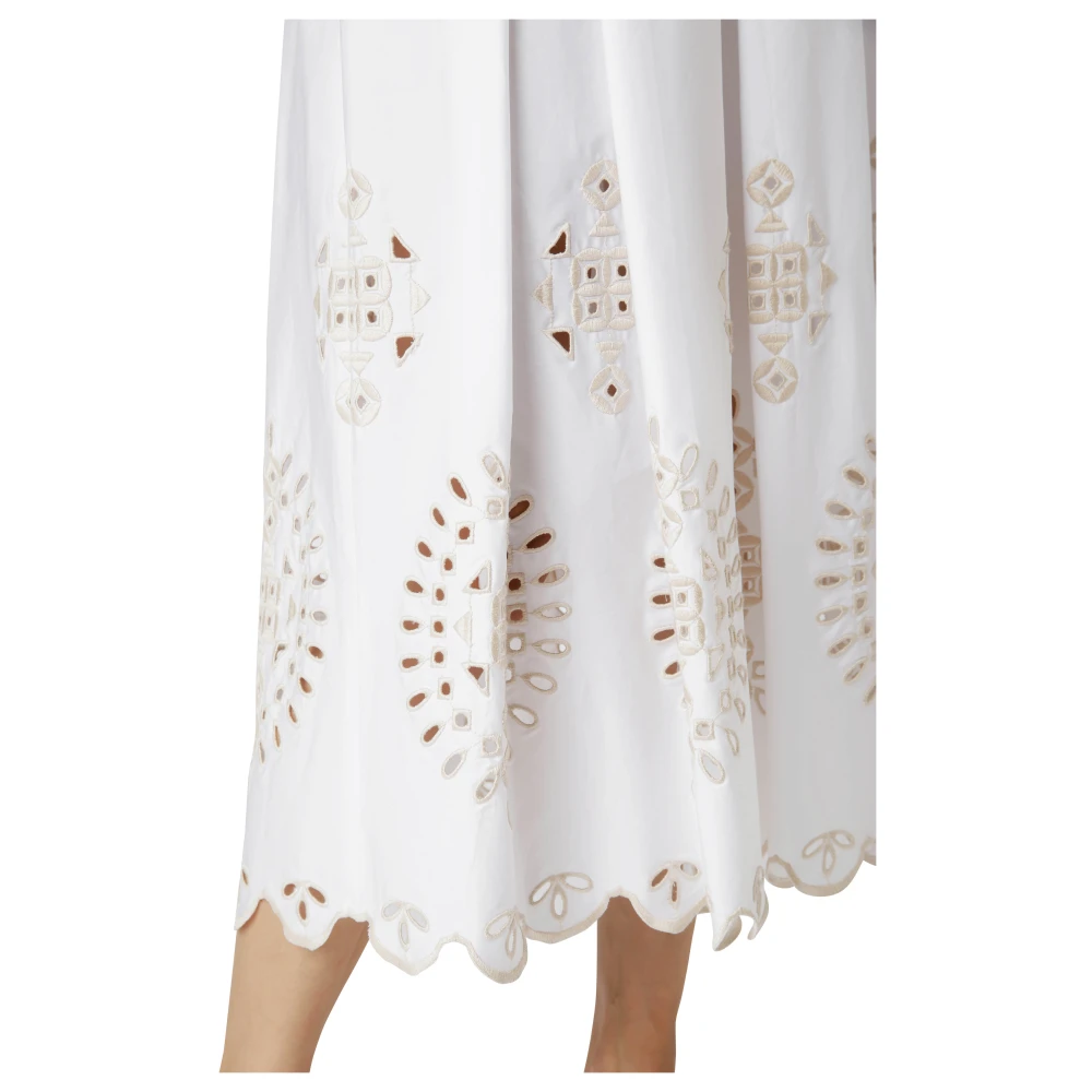 Eleventy Geborduurde Stretch Katoenen Midi Rok White Dames
