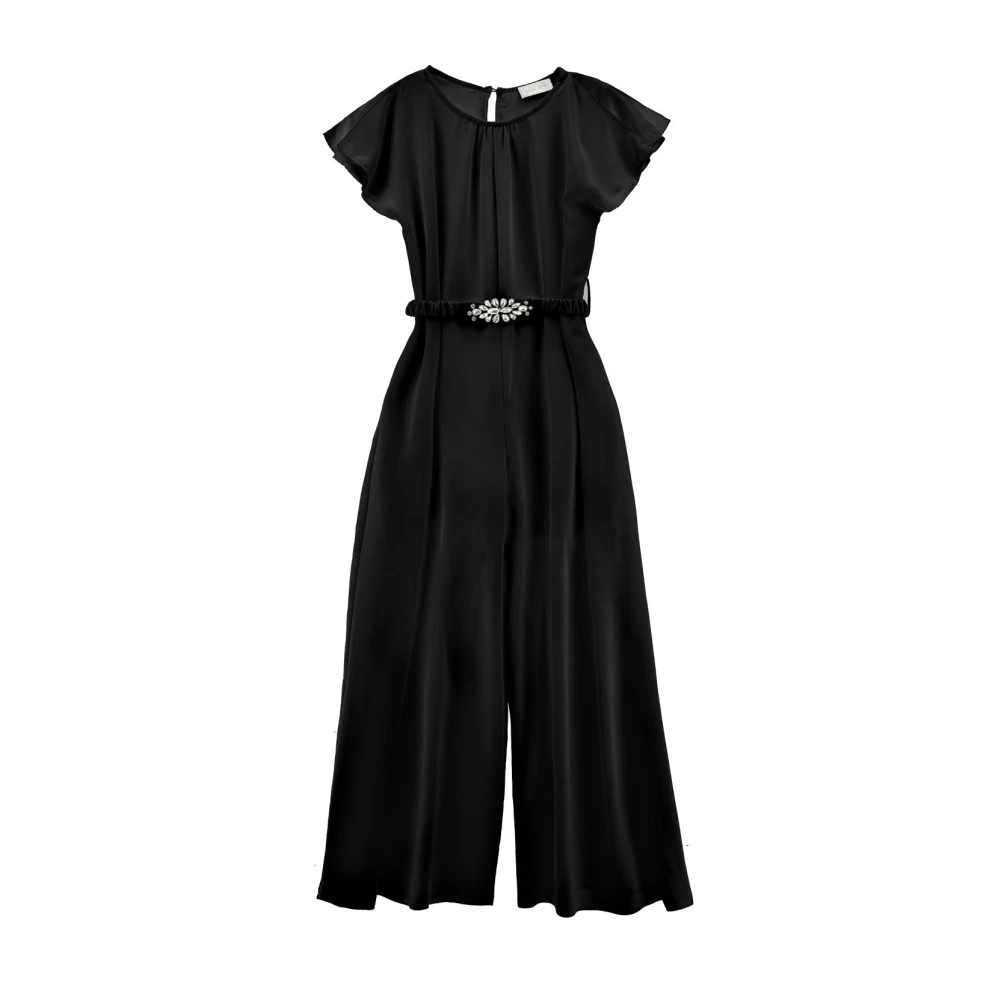 Monnalisa Girls Black Jumpsuits, 10 Y, Technical Fabric Jumpsuit