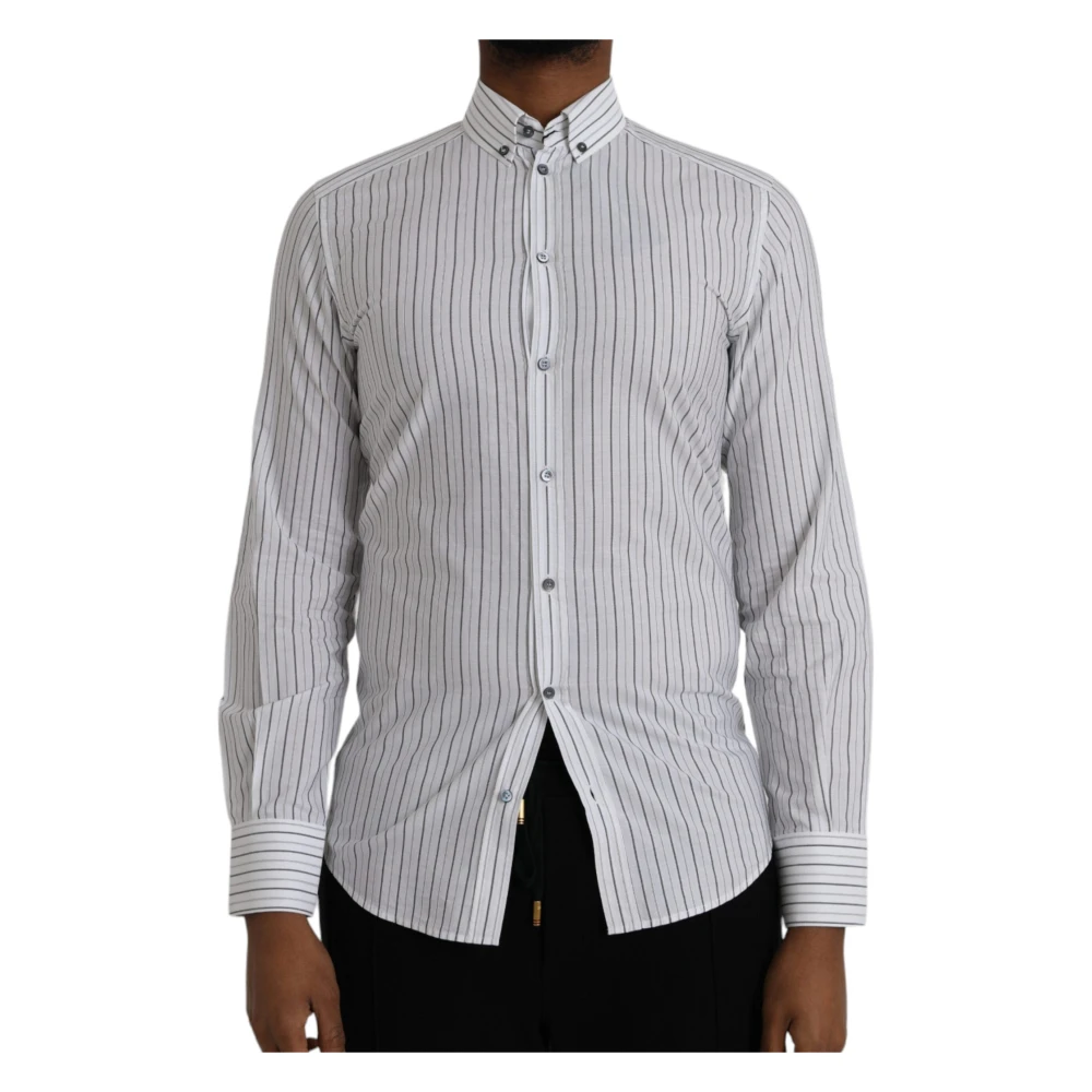 Dolce & Gabbana Men's White Casual Shirts,, Striped Formal Dress Gold Shirt Small
