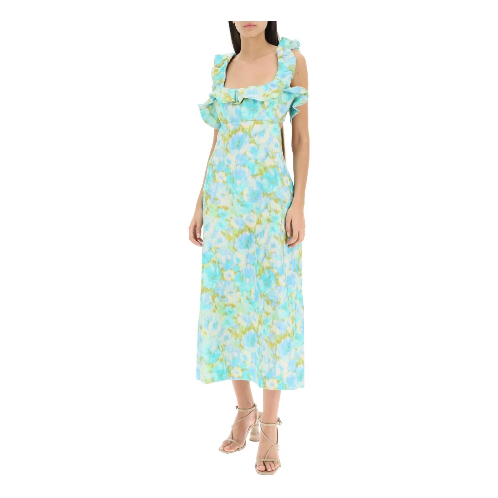 Zimmermann Gerimpelde Linnen Midi Jurk met Bloemenprint Multicolor Dames