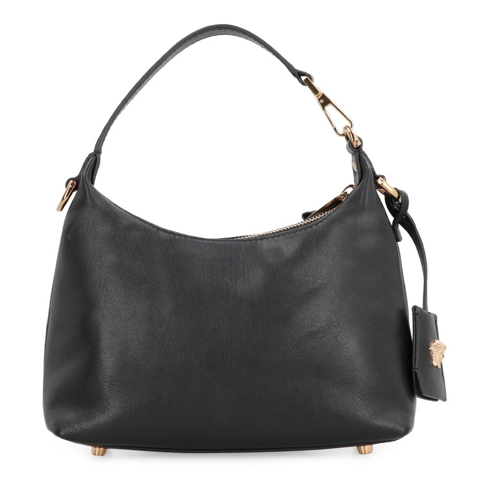 Versace Hobo tas van leer met reliëf logo Black Dames