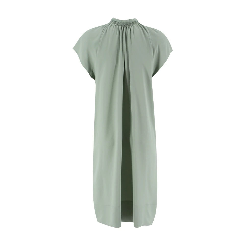 Le Tricot Perugia Jurk met korte mouwen V-hals en knoopsluiting Green Dames